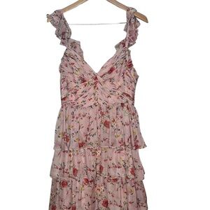 Ieena For Mac Duggal Pink Floral Chiffon Tiered Gown Dress Women Size 14